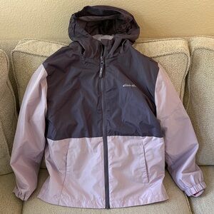 Eddie Bauer Two-Tone Hooded Rain Jacket - Lavender & Dark Gray